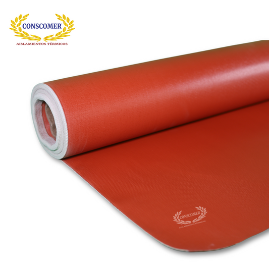 Tela siliconeada para alta temperatura 1.52mts largo: 45 mts terminado: ROJO conscomer
